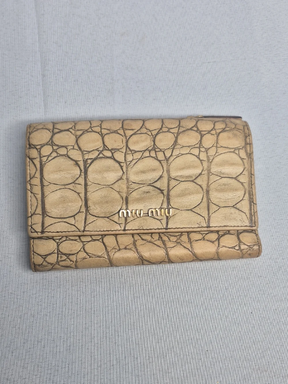 Miu Miu Tan Croc-Embossed Leather Wallet